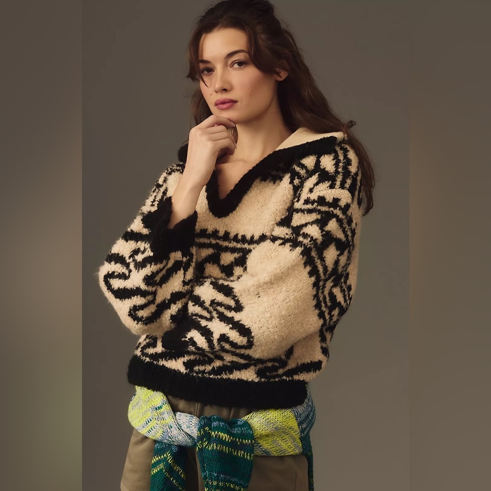 PILCRO Collared V-Neck Pullover Sweater